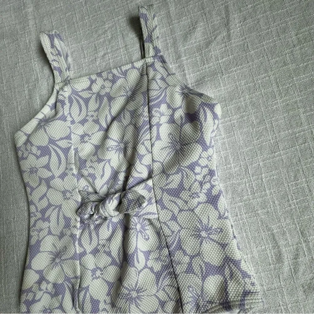 Wonder Nation Floral One Piece Swimsuit Hawaiian Purple White Swim SZ 10-12